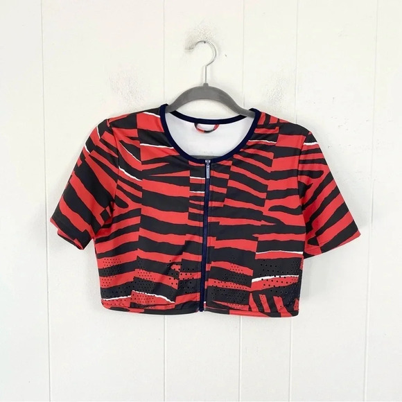 Adidas by Stella McCartney Zebra Print Front Zip Active-Wear Top 17.5”-19” PTP - Picture 1 of 9